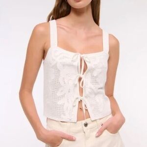 Abercrombie & Fitch White Crochet Tie-Front Crop Top